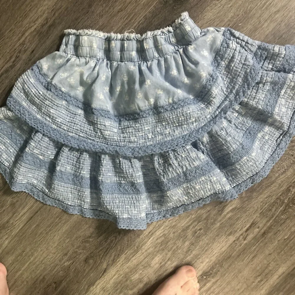 Aerie Ruffle Blue White Flowers Mini Skirt XL Coquette Floral Dainty